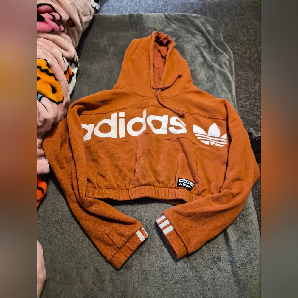 Adidas Rust Cropped Hoodie with White Logo